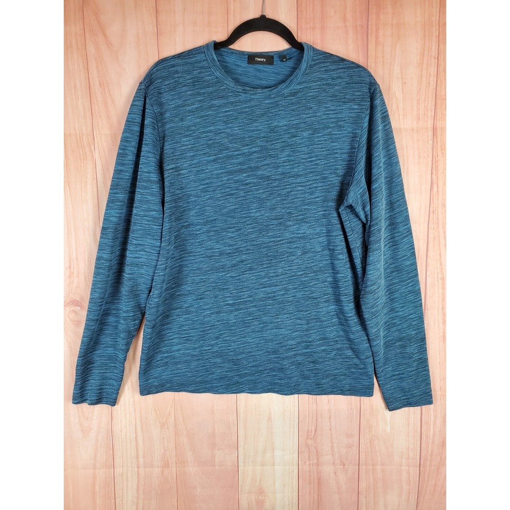 Theory Mens T-Shirt Sz Medium Blue Long Sleeve Crew Neck Long Sleeve Pullover